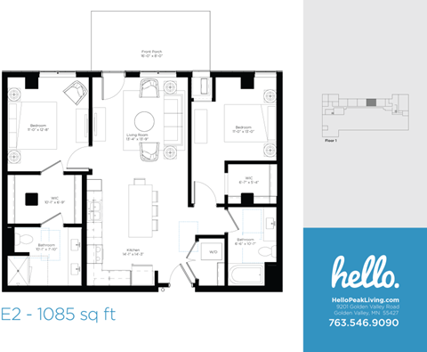 E2 Floor Plan at Hello Apartments, Minneapolis, Minnesota